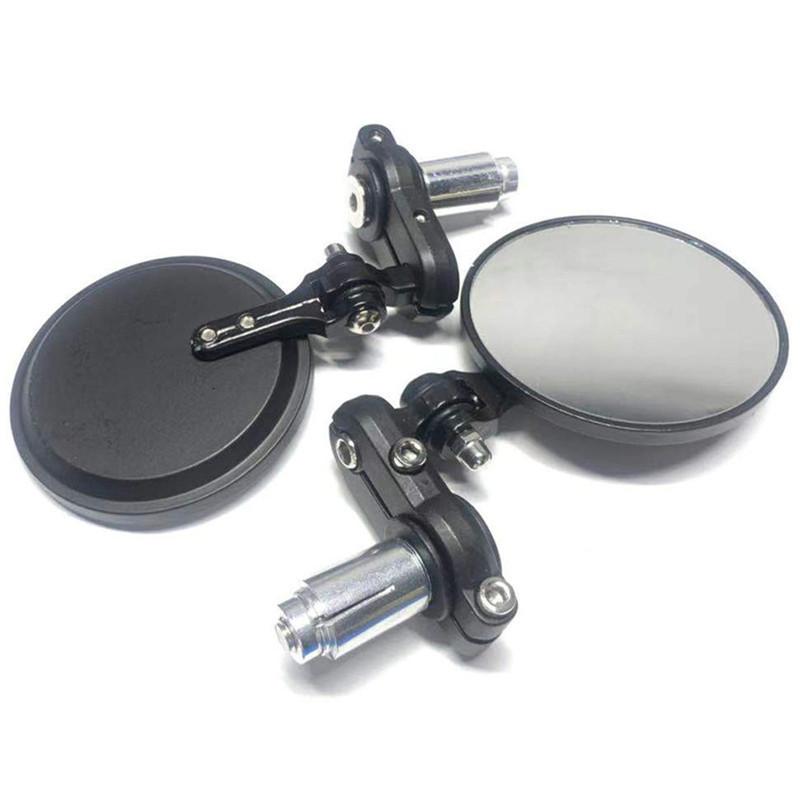 1 Pair Aluminum Alloy Retro Folding Round Handlebar Mirror Universal For Motorcycle Electric Vehicle Black