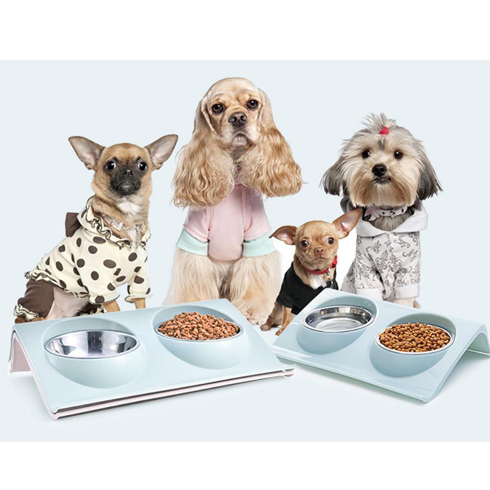 Stainless steel water bowl feeder solution dog and cat supplies double bowl pet dog and cat feeding table
