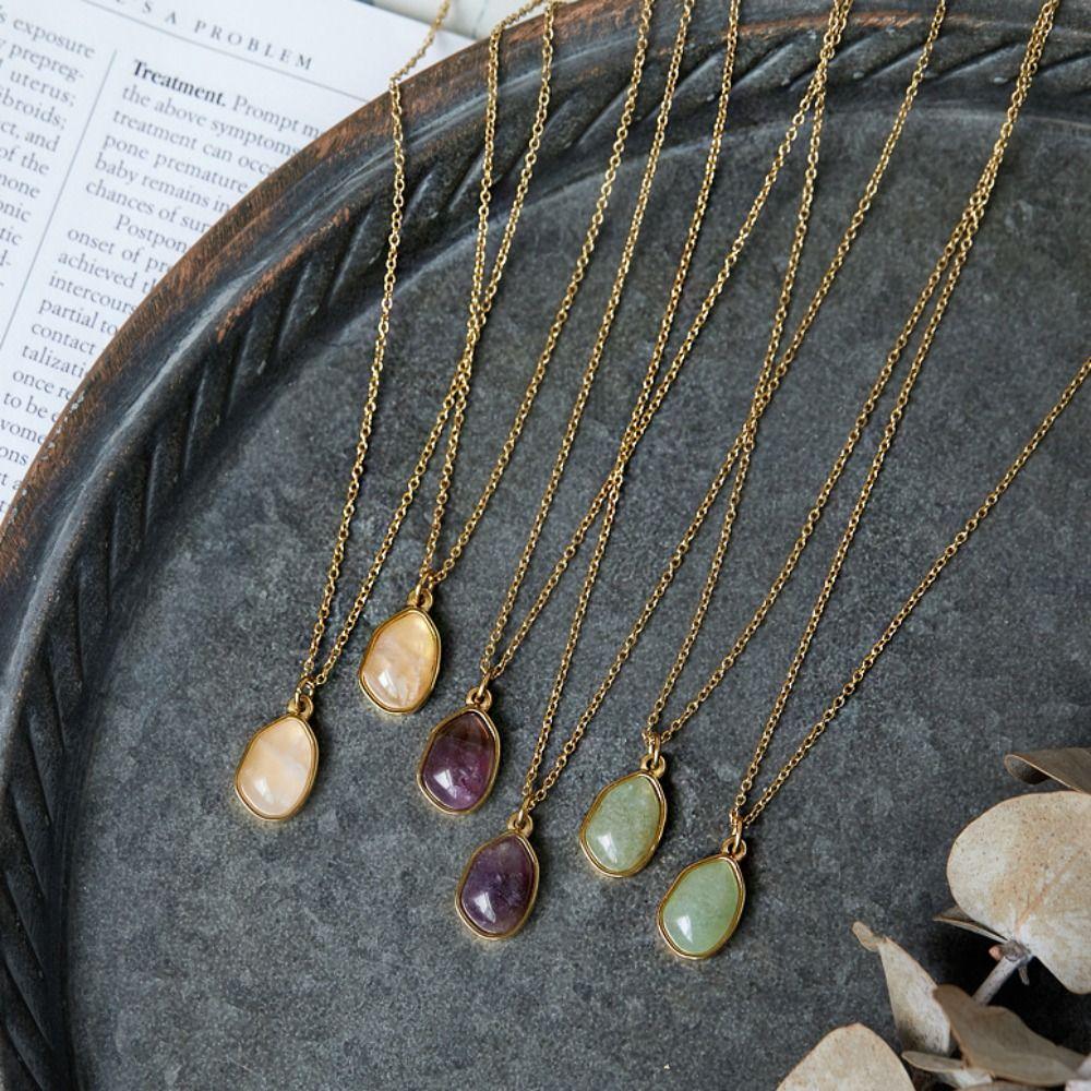 Casual Titanium Steel Necklace Purple Geometric Pendant Necklaces Gold Collarbone Chain  Jewelry