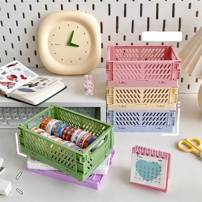 Mini Baskets Desktop Foldable Storage Box Student Stationery Shelf Sundries Cosmetics Storage Basket Home Storage Organization