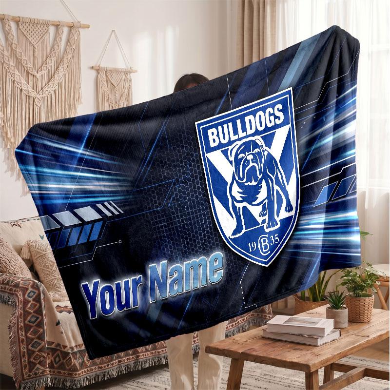 Canterbury-Bankstown Bulldogs Flannel Blanket, Custom Name Text Personalized Soft Throw Blanket Home Decor Gift