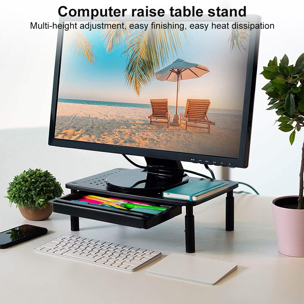 Monitor Stand Riser with Drawer Desk Laptop Stand 3 Height Adjustable Metal Computer Stand for Laptop PC Printer