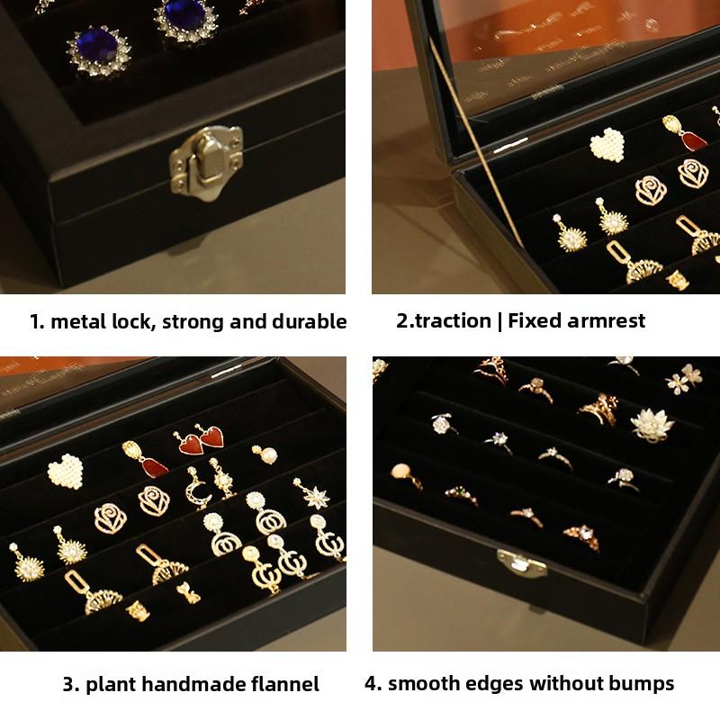 Black Jewelry Box Jewelry Necklace Ring Earrings Bracelet Antique Plaid Storage Display Box Dust-proof Glass with Lid