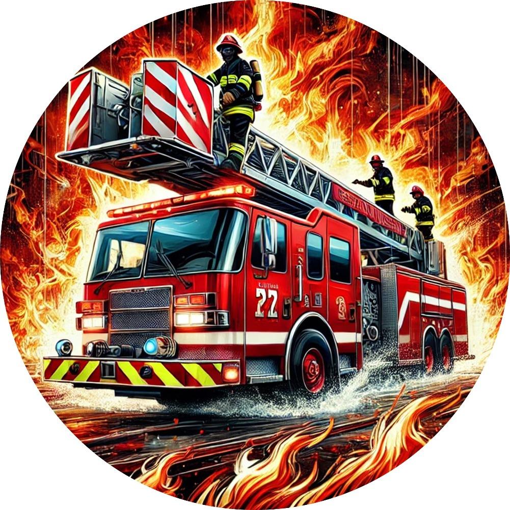 pc x Vintage Fire Truck Aluminum Wall Art Vivid Red Firefighter Flames Design Easy to Hang for Home Office Bar