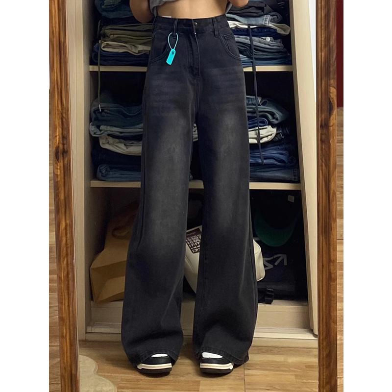 Women's Plus Size High Waist Straight Leg Jeans - 2024 Spring/Autumn, Slimming, Loose Wide-Leg, Floor-Length