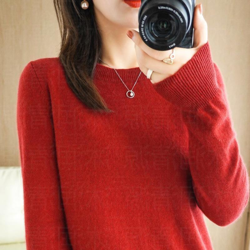 Women Fashion Casual Autumn Winter Solid Color Print Long Sleeve Semi Turtleneck Women Clothing Wool Knitwear Sweaters