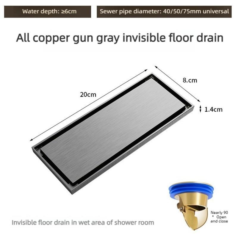 Gun Gray All Copper Anti Odor Bathroom Shower Room Sewer Invisible Floor Drain Washing Machine Toilet Drainage Device