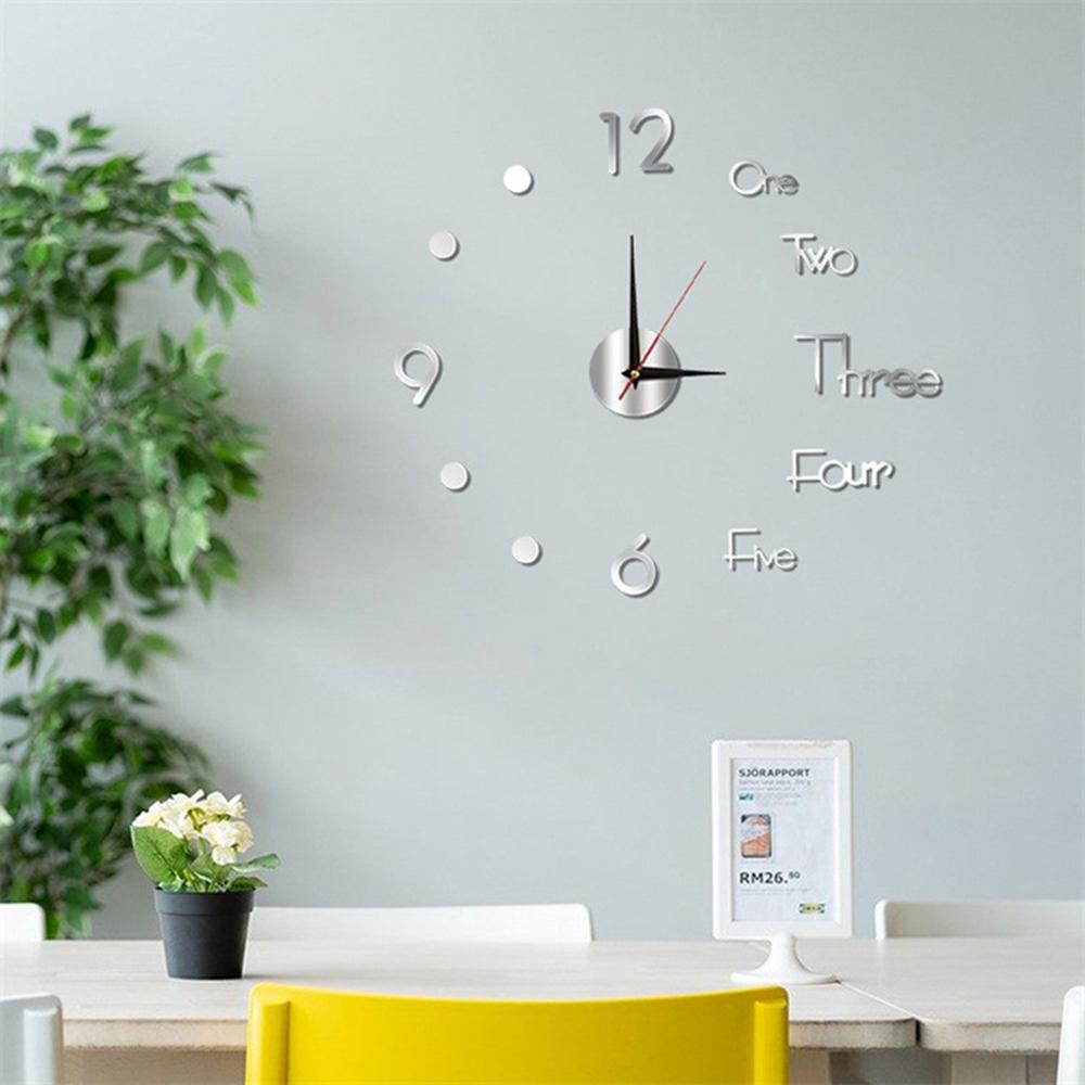 3D Mirror Wall Clock 3D Large Frameless Wall Clock Digital Clock Wall Stickers Silent Clock For Home Living Room Office Wall