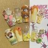 Kawaii Handmade Square Press On Nails Art Party Stickers Cute Flower Panda Bear Animal Custom Acrylic Fake Nails