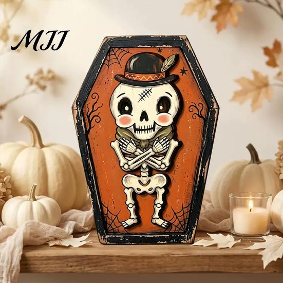 Hanging Decorations for Home Vintage Halloween Wooden Decor, Coffin-Shaped Tabletop Ornaments, Freestanding & Gifts Lovers Ornament Mantel Shelf Porch