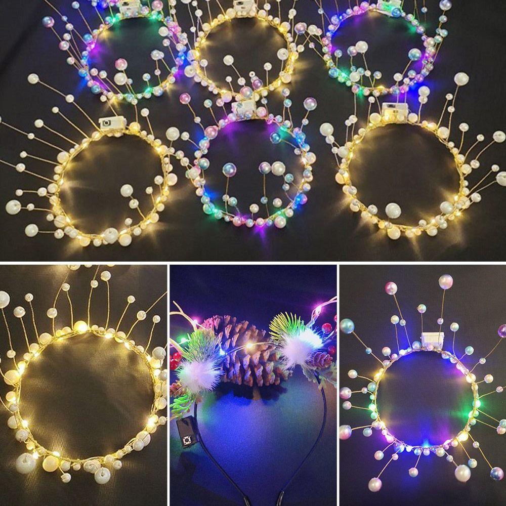 Bandeau Perle Couronne Fleur Lumineux Bandeau Guirlande LED Lumineuse Décoration Fête de Noël