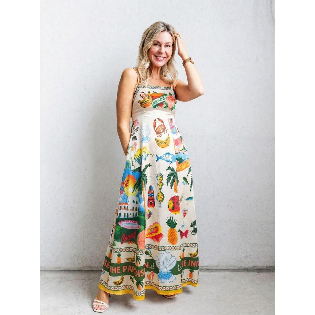 Europäischer & Amerikanischer 25er-Jahre Stil Damen Swing Kleid mit hohem Bund und Feiertagsdruck