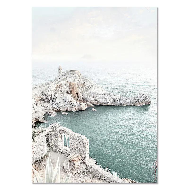 Romantic Blue Beach Posters Coast  Magnolia Flower Print Wall PictureCanvas Painting Nature Theme Blue White Bedroom Decor