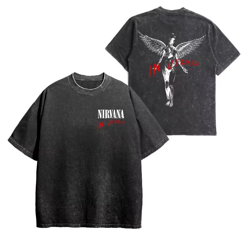 Nirvana Grunge Style Washed Oversized Graphic T-Shirt Vintage Band Tee M-Xxxl