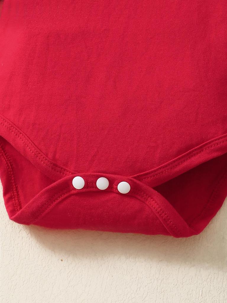 0-18 Months Baby Girl Clothing Bodysuit Outfit 3Pcs Red Ruffle Jumpsuit Bunny Heart Bow Headband Autumn Newborn Baby Clothes Set