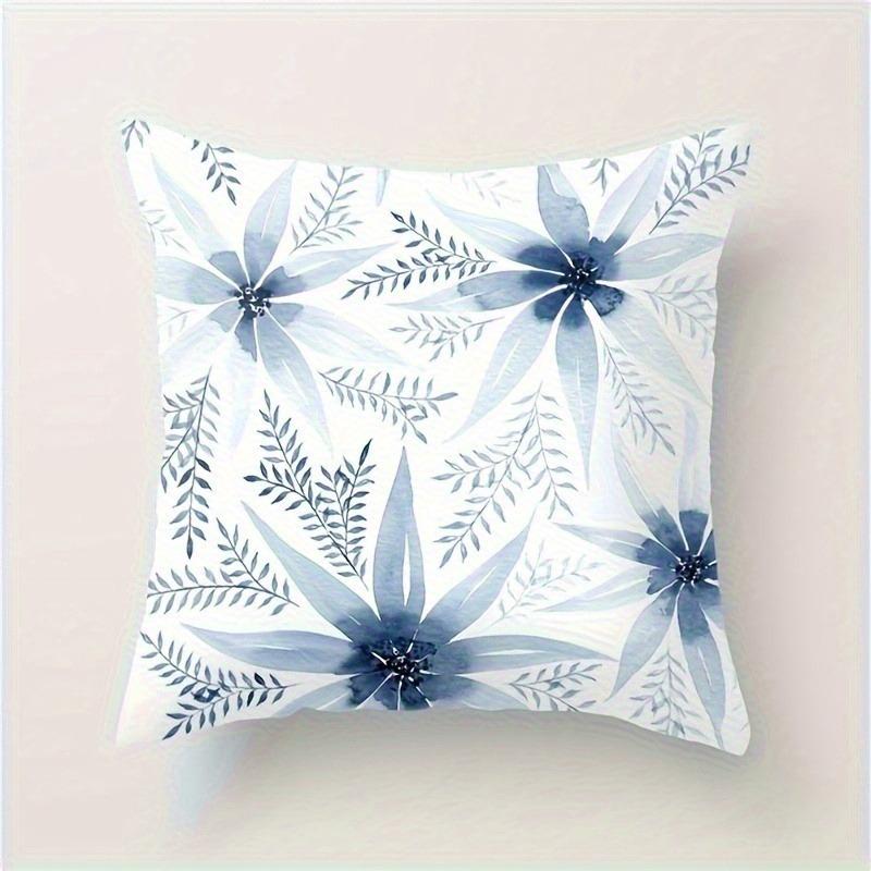 Navy Blue Watercolor Pattern Pillowcase: Minimalist Geometric & Floral Cushion Cover For Coastal Home Sofa Decor