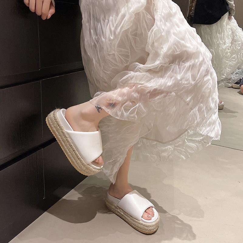 Retro thick-soled cool slippers women's summer fashion wear open-toed bow temperament non-slip girls with sandals