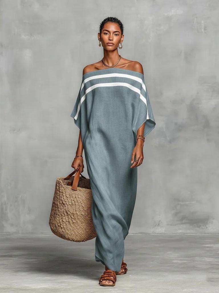 European Summer One-Shoulder Batwing Sleeve Maxi Dress for Women