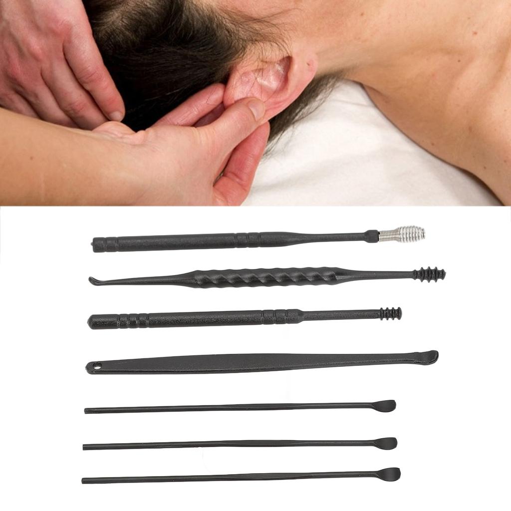 5 Set Ear Pick Earwax Removal Tool Kit 7pcs Ear Cleansing Tool Stainless Steel Portable Ear Wax Cleaning Kit Tool Set Black