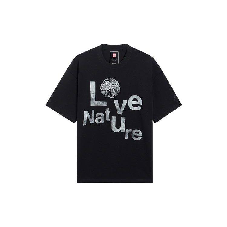 Li Ning T Shirts Unisex Black Crew Neck Moderate Straight Fit AHSS079-4