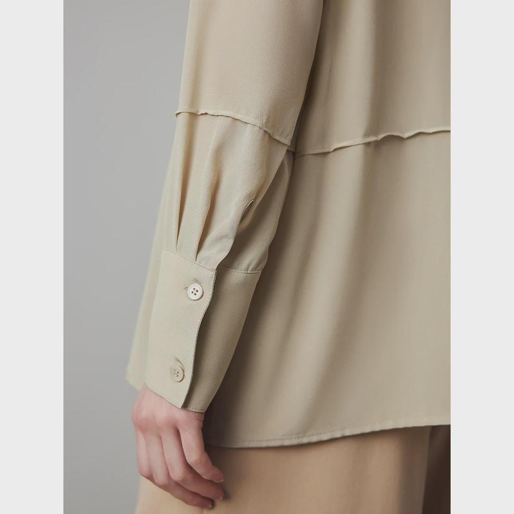 Women's Loose-Fit Silk Shirt - 2025 Spring/Summer, 100% Double Crepe Mulberry Silk, Color-Block Design