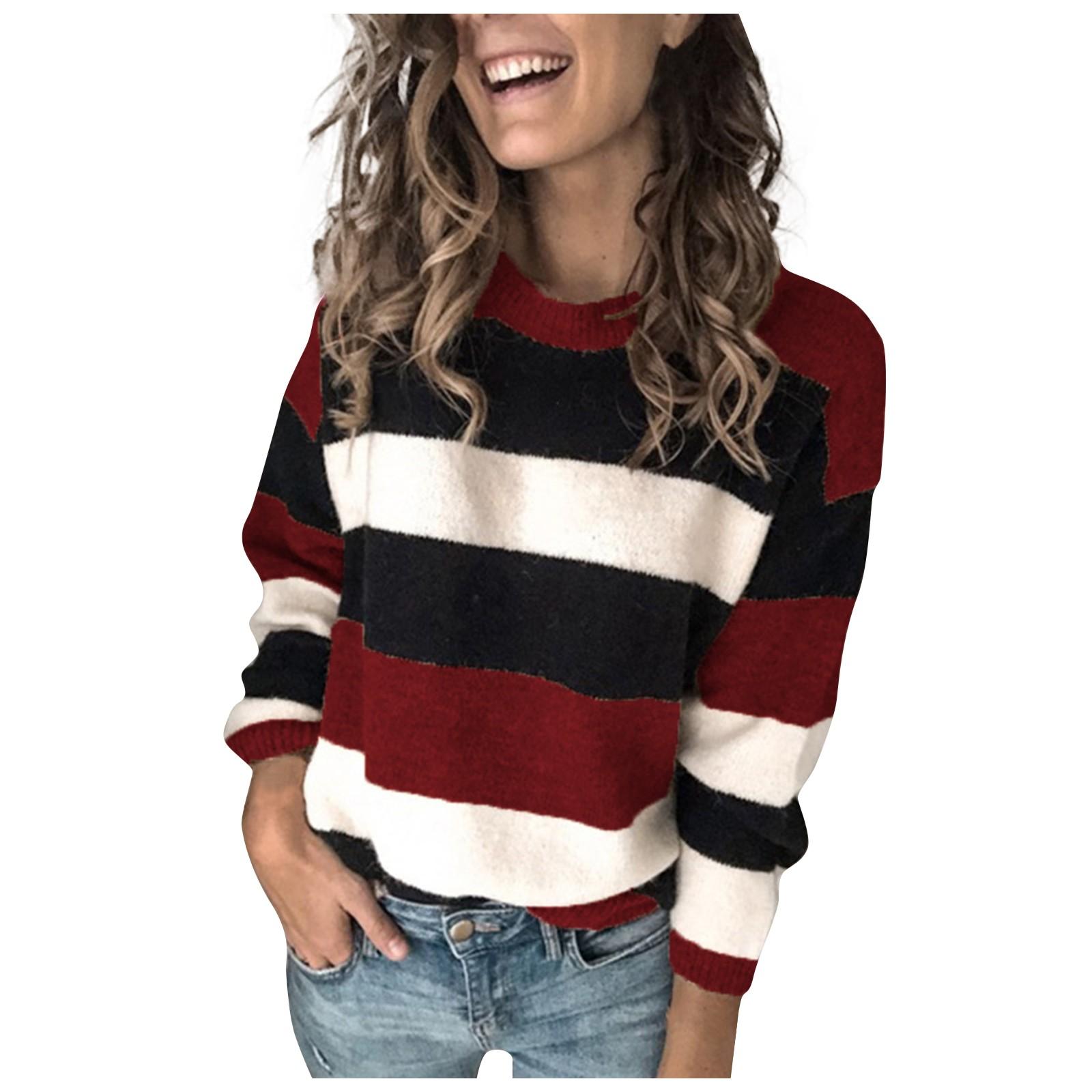 

Модный женский свободный полосатый вязаный свитер, пуловер, свободный свитер с длинными рукавами, топы XL красный