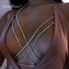 Shiny Crystal Rhinestone Bra Chain Harness Jewelry for Women Sexy Hollow Choker Necklace Body Harness Chain Bikini Top