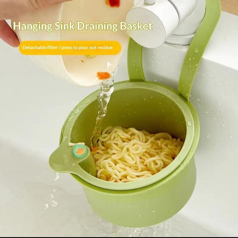 1Pcs Hangable Sink Drain Basket With Separate Filter Press Pour Design For Kitchen Vegetable Food Draining