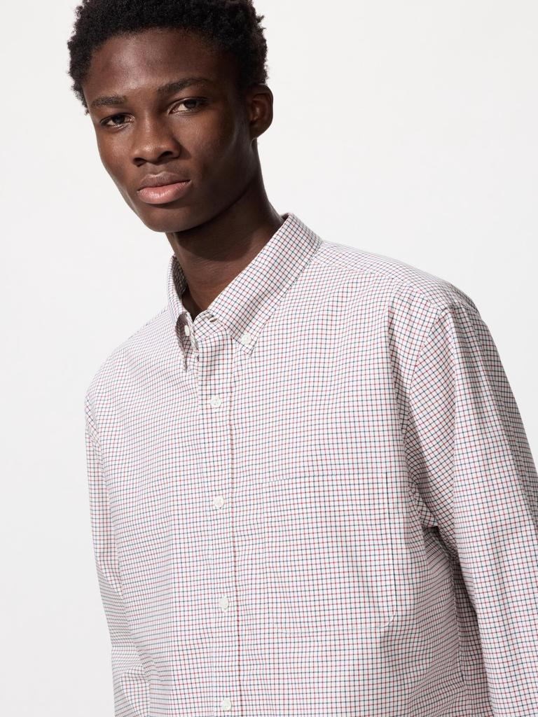 Uniqlo BroadCloth Shirt Long Sleeve Button Down Collar CheCk C