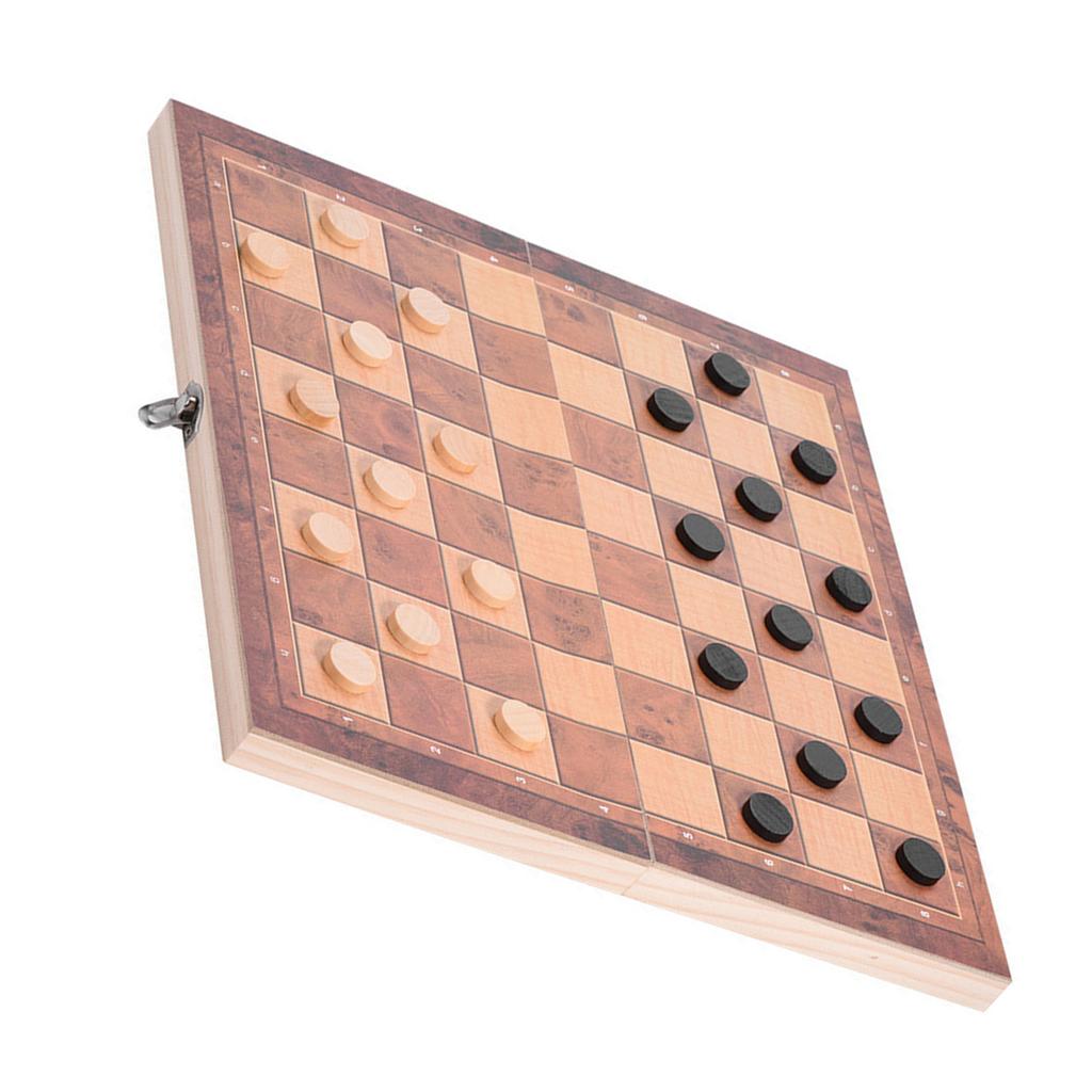 3in1 Portable Wooden Chessboard Folding Board Chess Game For Party Family Activities (34*34cm)