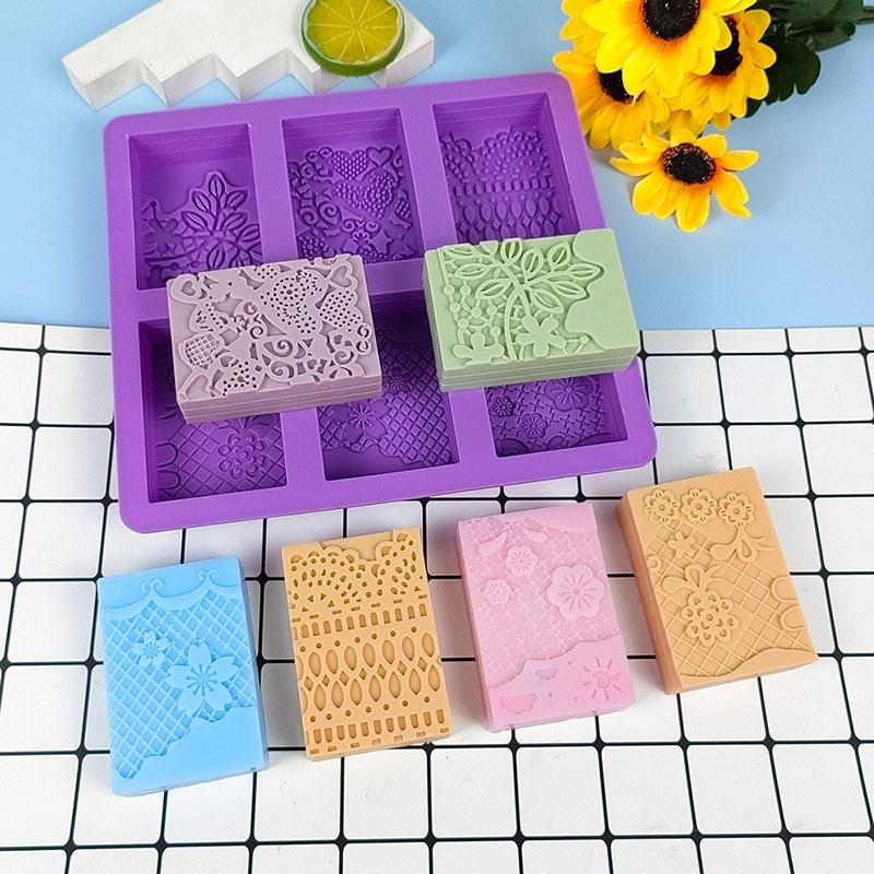 Lace Pattern Soap Silicone Mold Rectangle Mixed Flower Lotion Bar Making Supplies Handmade Embossed Cake Mooncake Accessories