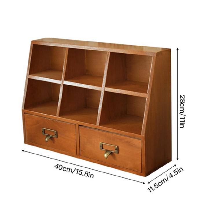 Practical Wood Desktop Organizers 6 Compartments 2 Additional Hide Drawers