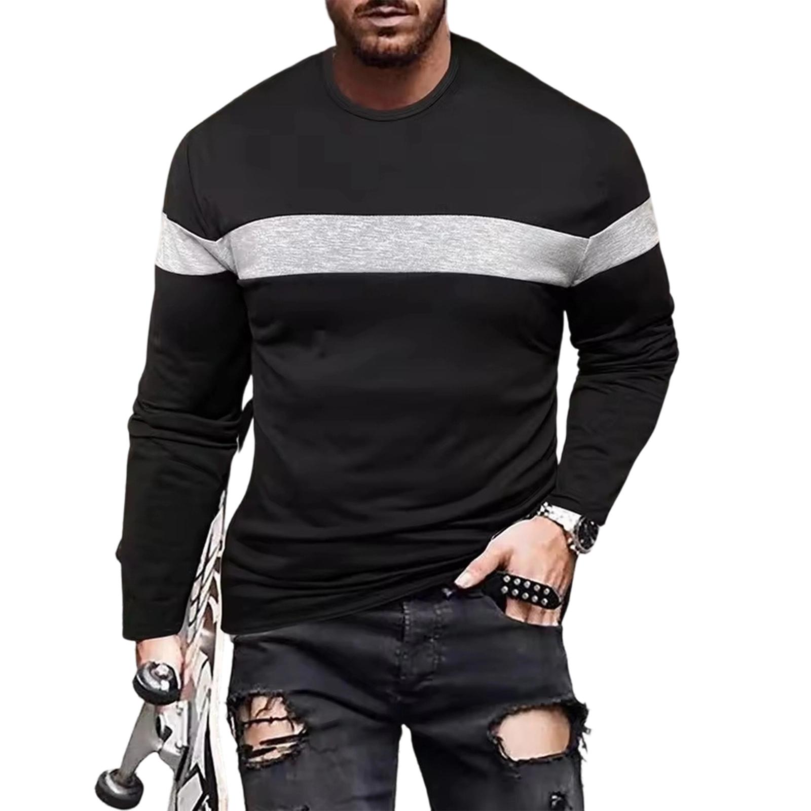 

Men s Leisure Street Exercise Round Neck Long Sleeves Shirt L чорний
