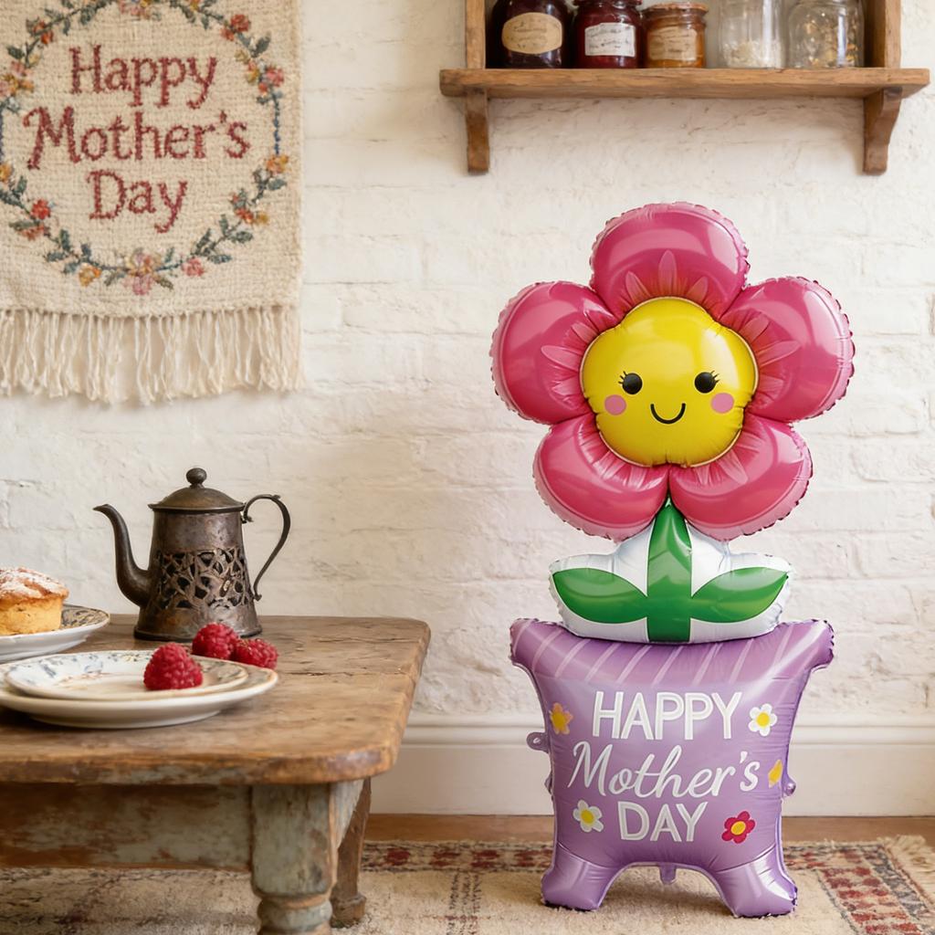 1pc 61-Inch Standing Smiling Face Flower Oversized Balloon for Mother'S Day Festive Event Atmosphere Decoration Photo Props