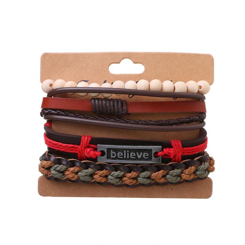 

Браслет Винтажный плетеный браслет-манжета Классический мужской кожаный браслет Многослойный браслет красный