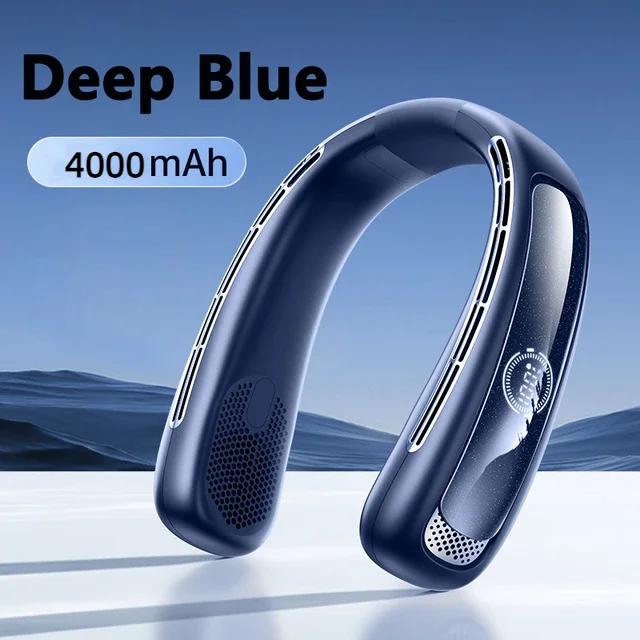 Portable Neck Fan 4000mah Smart Digital Display Mini Fan Rechargeable Outdoors USB Bladeless Silent Wearable Fan Neck Fan