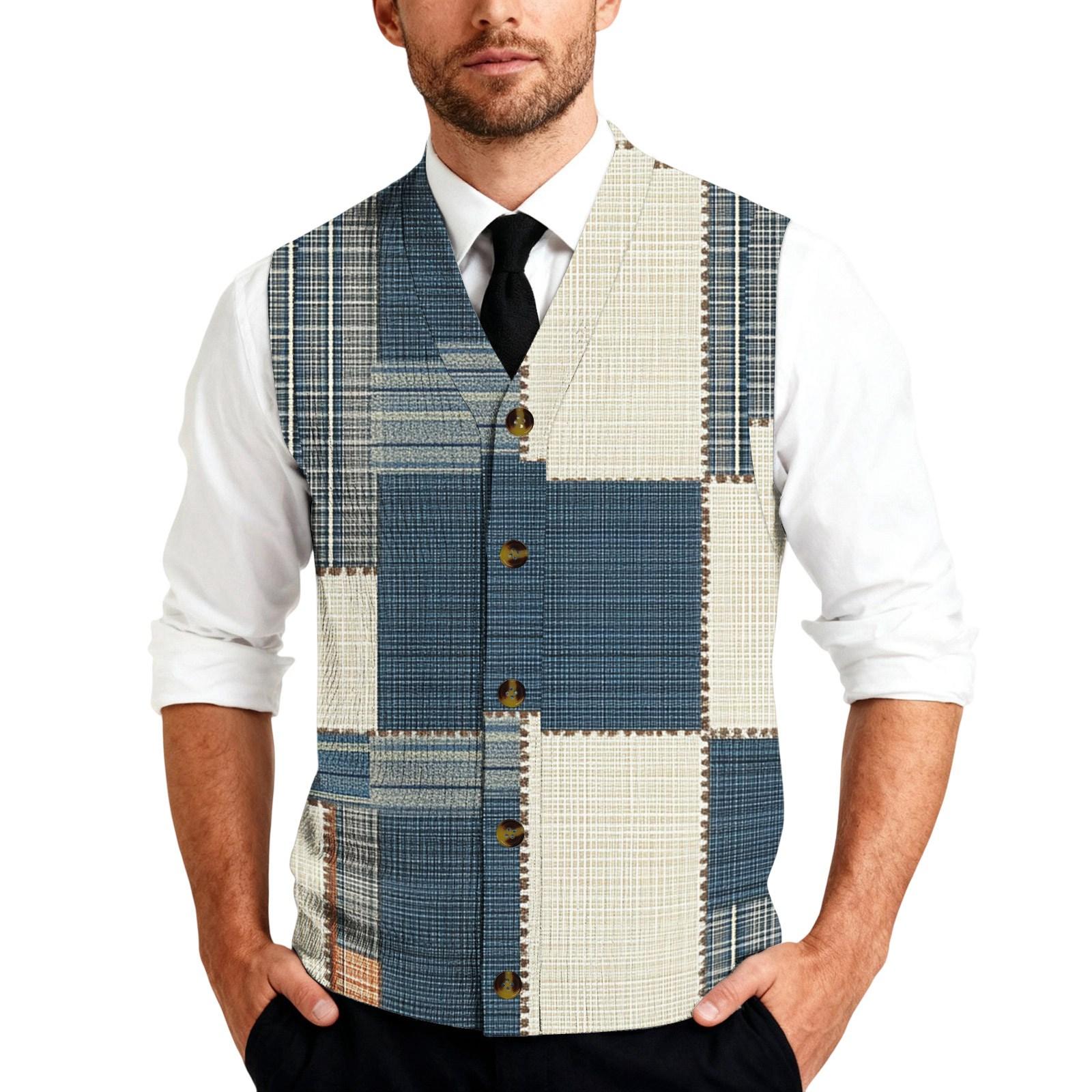 

Men s Sleeveless Knit Button Down Shirt Vest with Striped Checkered Print Casual Lightweight Layering Piece for Everyday Wear M