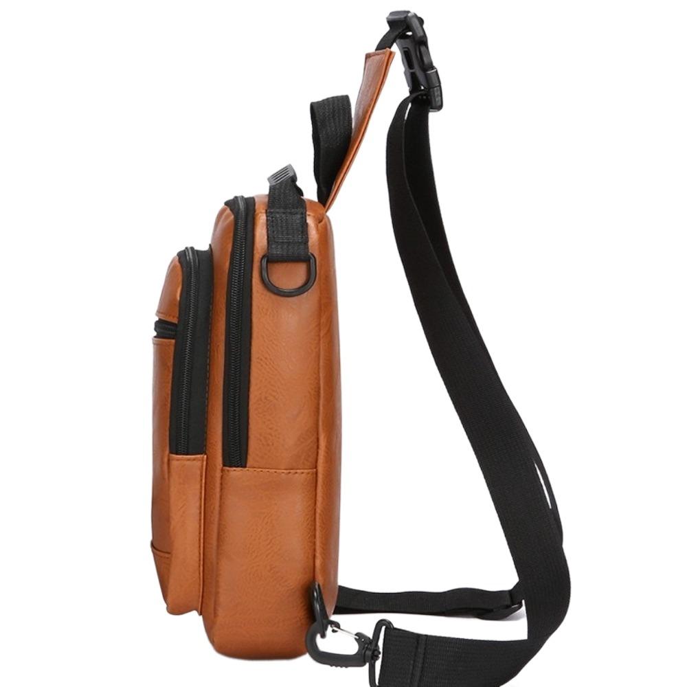 PU Leather Sling Shoulder Bag Solid Color Male Crossbody Bag Backpack Men's Chest Bag  Daily