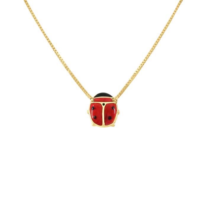 LÉA & ARTHUR - Collier Enfants Motif COCCINELLE - Maille Vénitienne - Or Jaune 375 Millièmes - Longueur 42cm - Bijou Enfant
