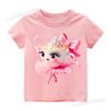 Italian Brainrot Cute Meme T-shirt for Girls Clothes Ballerina Cappuccino Print Tee Tops Pink Summer Cotton Outfits Streetwear