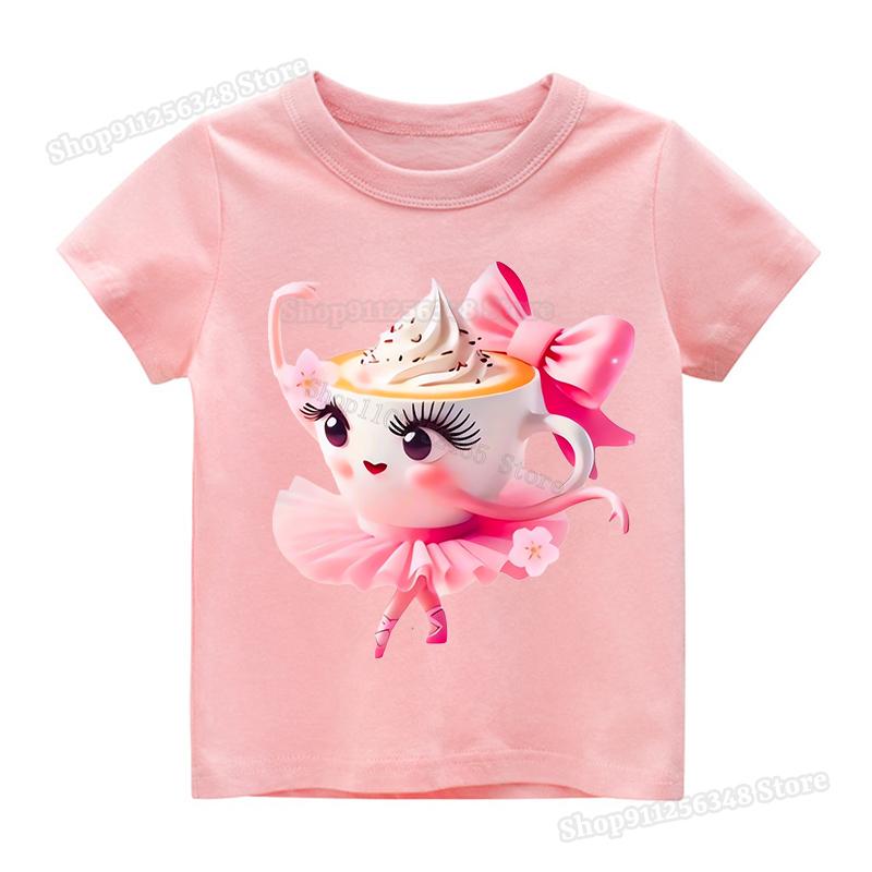 Italian Brainrot Cute Meme T-shirt for Girls Clothes Ballerina Cappuccino Print Tee Tops Pink Summer Cotton Outfits Streetwear