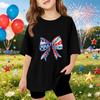 Kids Short Sleeve T-Shirt Independence Day Print Top American Style Bow Graphic Tee Casual Fit Comfortable Fabric