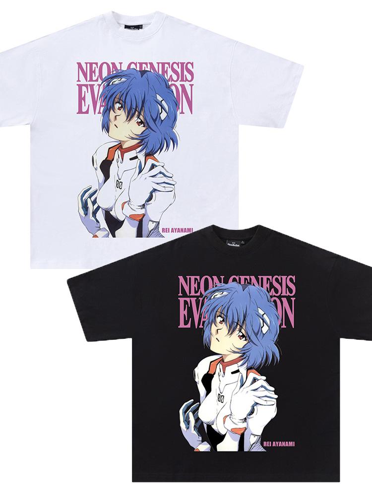 EVA Aya Polly Asuka Anime Printed T-Shirt Vintage Hip Hop Loose Short Sleeve Male Breathable Y2K