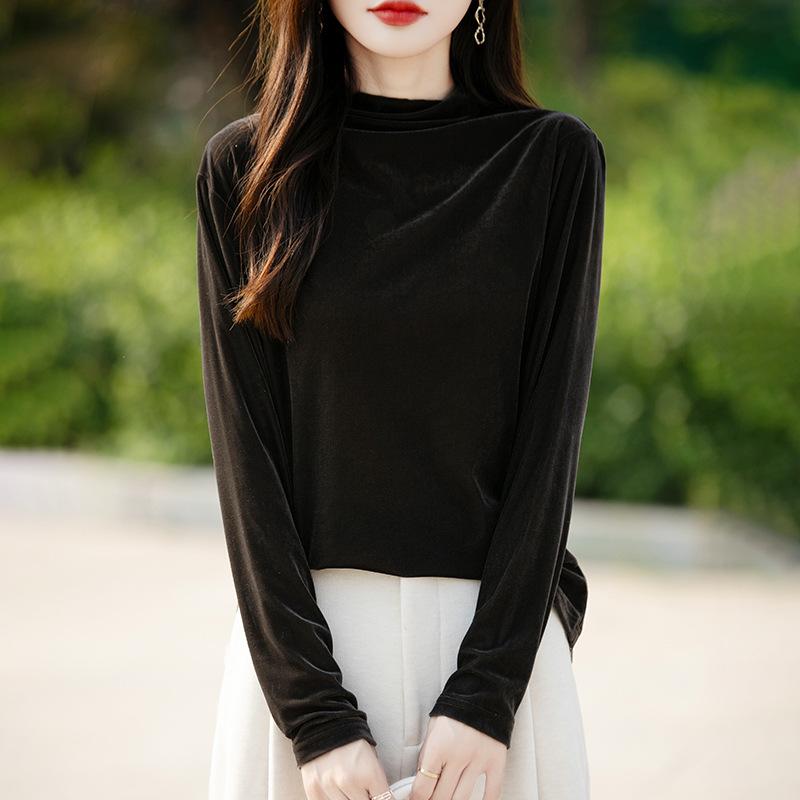 Autumn and Winter Women's Warm Loose Bottoming Shirt Simple Long-sleeved Knit Shirt Fashion Light Luxury Inner Tops