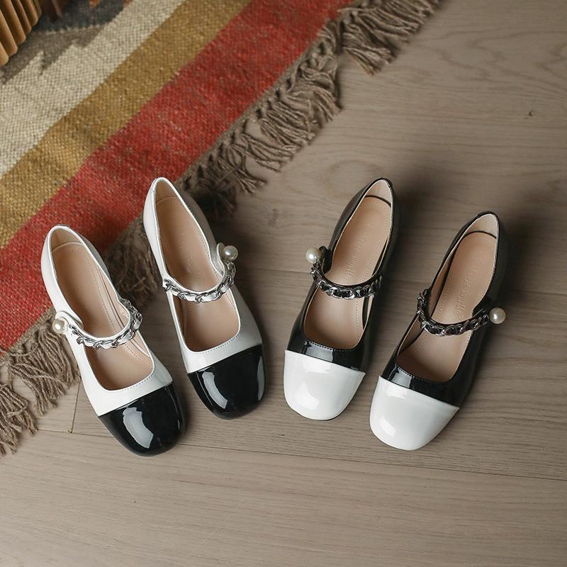 Grape Mother Same Mary Jane Women's Single Shoes Empty Bag Head Sandals French Thick Heel Square Head Versatile Small Fragrant Shoes