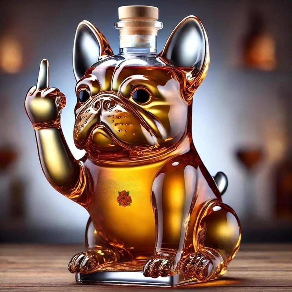 3D Middle Finger French Bulldog Whiskey Decanter, Dog Whiskey Wine Glass Bottle, For Bar, Office, Home Decor(C)