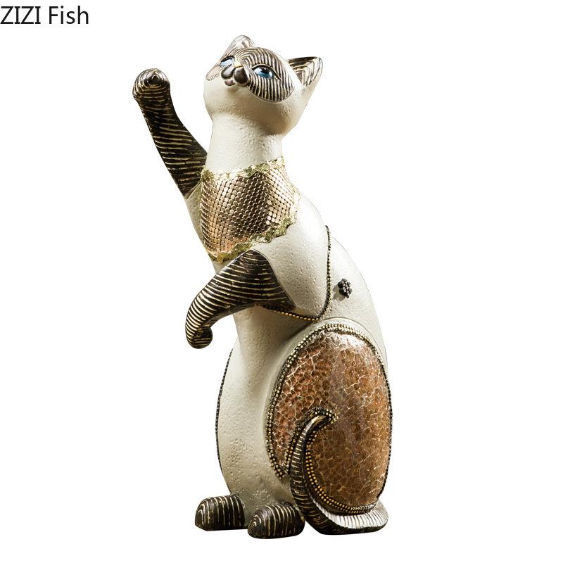Estatua Creativa de Gato Siamés Adornos de Animales Encantadores Decoración de Escritorio Artesanía Moderna Escultura de Resina de Gatito Decoración Estética para Habitación