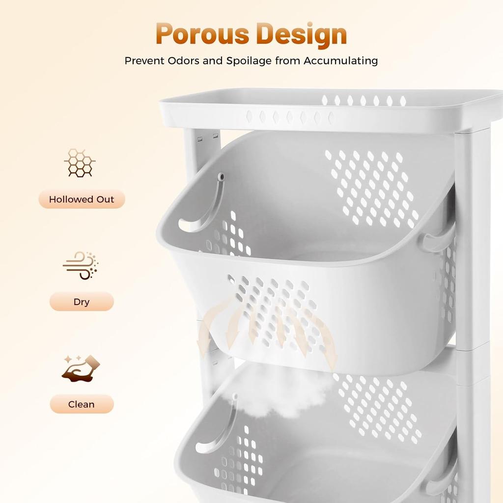 Laundry Hampers, 3 Tier Laundry Baskets Dirty Clothes Hamper with Wheels for Home, Dorms, Laundry Room and Apartment