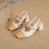 Autumn and winter fashionable and elegant square head shallow mouth splicing medium heel single shoes thick heel casual commuter work shoes women