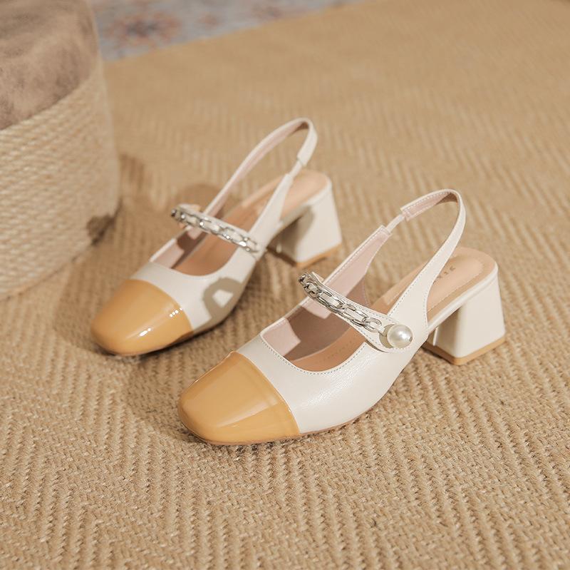 Autumn and winter fashionable and elegant square head shallow mouth splicing medium heel single shoes thick heel casual commuter work shoes women
